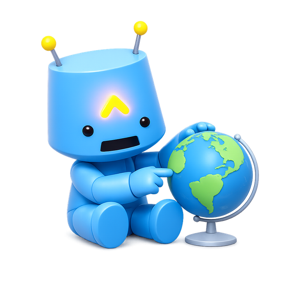 MaThink character with a globe